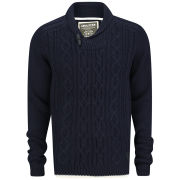 Soul Star Men's Hamper Cable Shawl Neck Jumper - Navy
