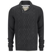 Soul Star Men's Hamper Cable Shawl Neck Jumper - Charcoal Marl