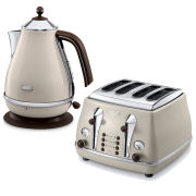 De'Longhi Icona Vintage 4 Slice Toaster and Kettle Bundle - Beige
