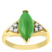 Gold Plated Marquis Shaped Green Jade Ring