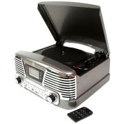 GPO Memphis Turntable 4-in-1 Music System with Built in CD and FM Radio - Silver