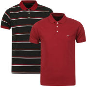 Brave Soul Men's Lusitania 2-Pack Polo Shirts - Burgundy/Charcoal Marl/Navy Stripe & Burgundy