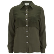 Lavish Alice Women's Sheer Dip Hem Shirt - Khaki