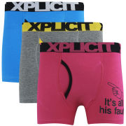 Xplicit Men's It's All His Fault 3-Pack Boxers - Blue/Grey/Pink