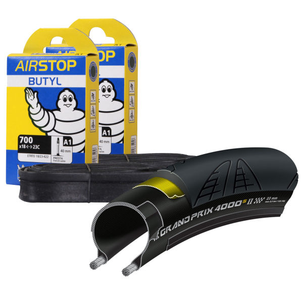 Continental GP4000S II Clincher Road Tyre Twin Pack with 2 Free Inner