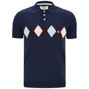 Original Penguin Men's Argyle Knit Polo Shirt - Dress Blue