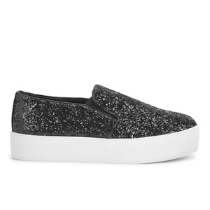 Steve Madden Women's Bubha Glitter Slip On Flatform Trainers - Black Glitter