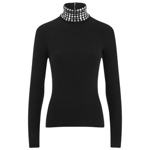 Alexander Wang Women's Studded Turtleneck Jumper with Back Zip - Nocturnal