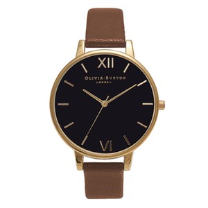 Olivia Burton Women's Big Dial Watch Black Dial - Tan/Gold