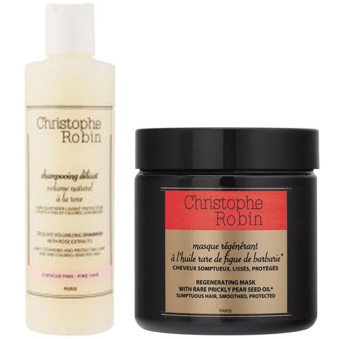 Christophe Robin Regenerating Mask with Rare Prickly Pear Seed Oil (250ml) and Delicate Volumizing Shampoo with Rose Extracts