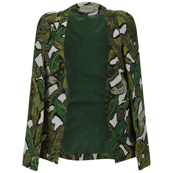 Lavish Alice Women's Banana Leaf Print Collarless Cape Blazer - Green