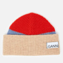 Ganni Women's Knitted Colour Block Beanie - Fiery Red