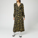 Ganni Women's Floral Printed Crepe Dress - Black