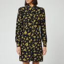 Ganni Women's Floral Printed Crepe Collar Mini Dress - Black