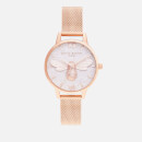 Olivia Burton Women's Glitter Dial Lucky Bee Watch - Rose Gold Mesh