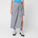 Ganni Women's Checked Printed Crepe Skirt - Brunnera Blue