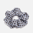 Ganni Women's Check Printed Crepe Scrunchie - Brunnera Blue