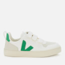 Veja Kid's V10 Velcro Leather Trainers - White/Emeraude