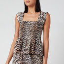 Ganni Women's Leopard Print Silk Blend Top - Leopard