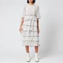 Ganni Women's Pleated Polka Dot Georgette Midi Dress - Egret