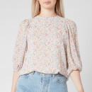 Ganni Women's Floral Print Georgette Blouse - Egret