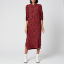 Ganni Women's Leaf Print Crepe Shirt Dress - Black/Red
