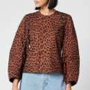 Ganni Women's Leopard Print Cotton Poplin Top - Toffee