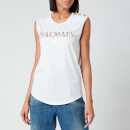 Balmain Women's 3 Button Metallic Vintage Logo Tank Top - White