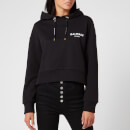 Balmain Women's Cropped Flocked Logo Detail Hoodie - Black