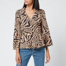 Ganni Women's Printed Crepe Wrap Blouse - Tannin