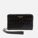 Aspinal of London Women's Continental Midi Purse with Strap - Black Croc