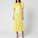 De La Vali Women's Bluebell Printed Satin Midi Dress - Yellow Rose