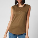 Balmain Women's 3 Button Bronze Logo Tank Top - Khaki