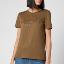 Balmain Women's 3 Button Bronze Logo T-Shirt - Khaki