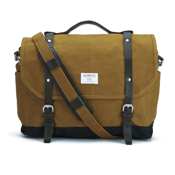 Sandqvist Men's Izzy Waxed Messenger Bag Khaki Free UK Delivery