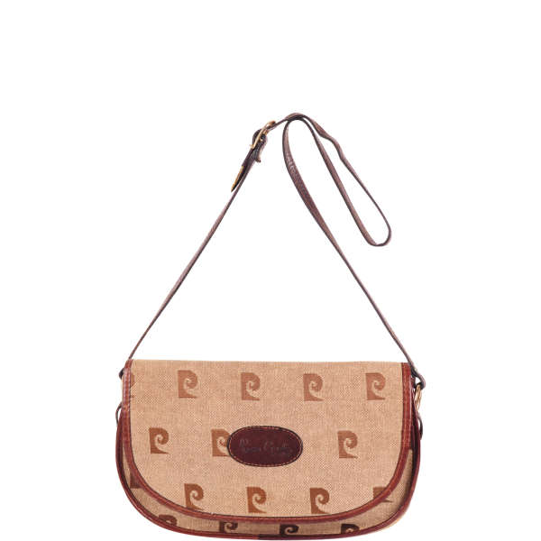Pierre Cardin Vintage Leather Trim Monograme Shoulder Bag Beige