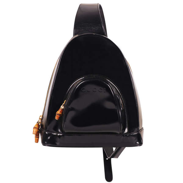 Gucci Vintage Patent Leather Backpack Handbag - Black