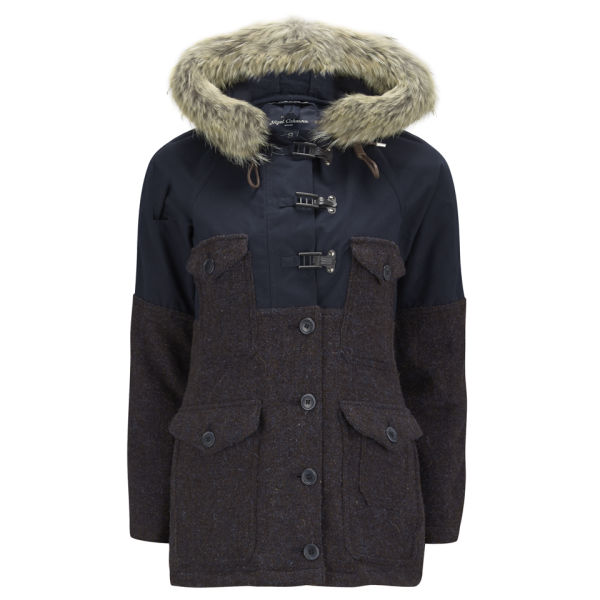 Nigel Cabourn Women's Fitted Cameraman Tweed and Coyote Fur Hooded Coat