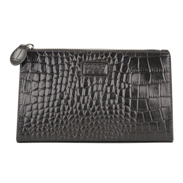 OSPREY LONDON Large Belle Croc Leather Make Up Bag Black