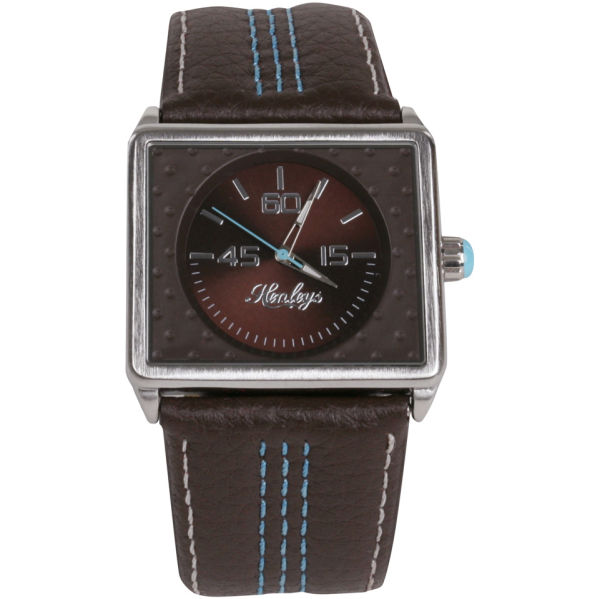 Henleys Mens Square Brown Dial Blue Stitch Watch Clothing