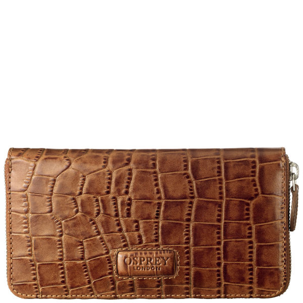 Osprey London The Large Gaumont Polished Croc Leather Purse Tan Osprey London The Large Gaumont Polished Croc Leather Purse Tan Image 1