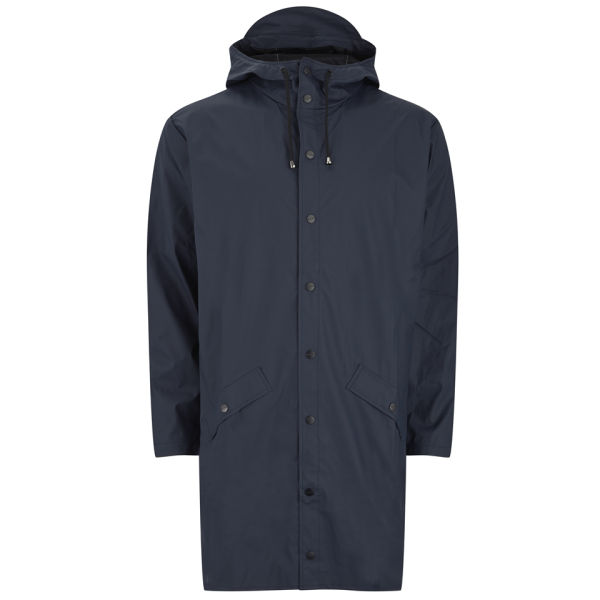 RAINS Men's Long Hooded Rain Jacket With Poppers - Navy - Free UK ...