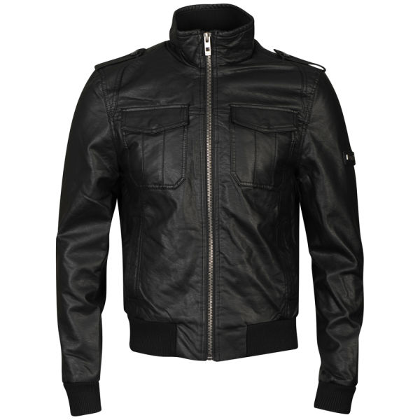 Bench Men's Washed Leather Look Transformer Jacket - Black Clothing ...