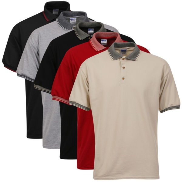 Gildan Men's 5-Pack Polo Shirts - Black/Sand/Grey/Red/Trim Black ...