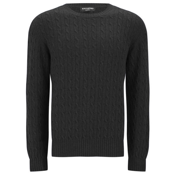Knutsford Men's Cashmere Cable Knit Sweater - Black - Free UK Delivery ...
