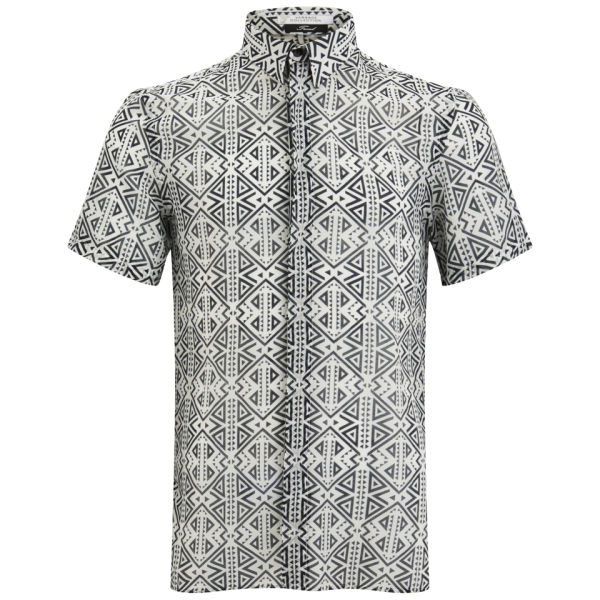 Versace Collection Men's Fantasia Print Short Sleeve Shirt Natural White Free UK Delivery