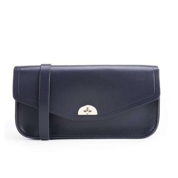 The Cambridge Satchel Company Leather Clutch Bag with Shoulder Strap - Navy - Free UK Delivery ...