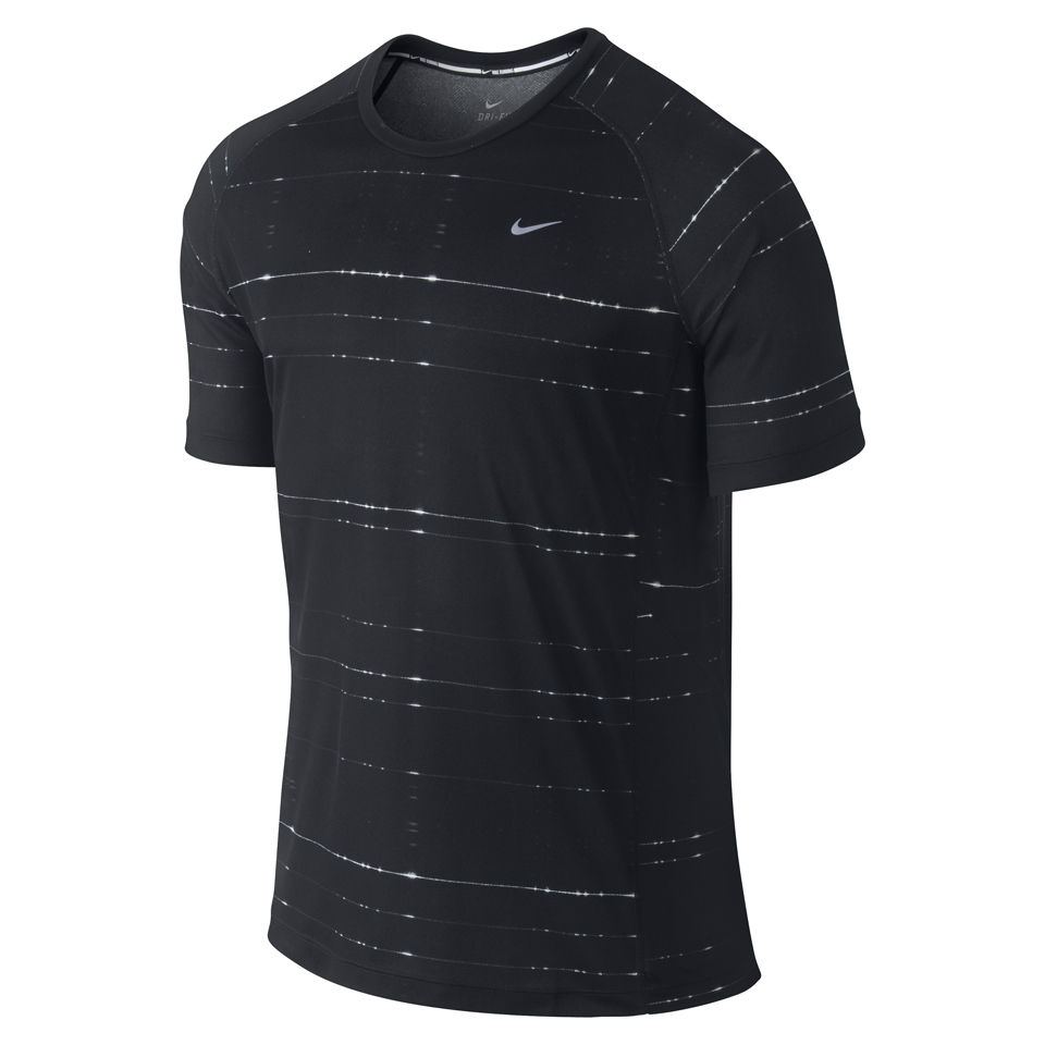 Nike Men's Printed Miler Short Sleeve Running T-Shirt - Black Sports ...