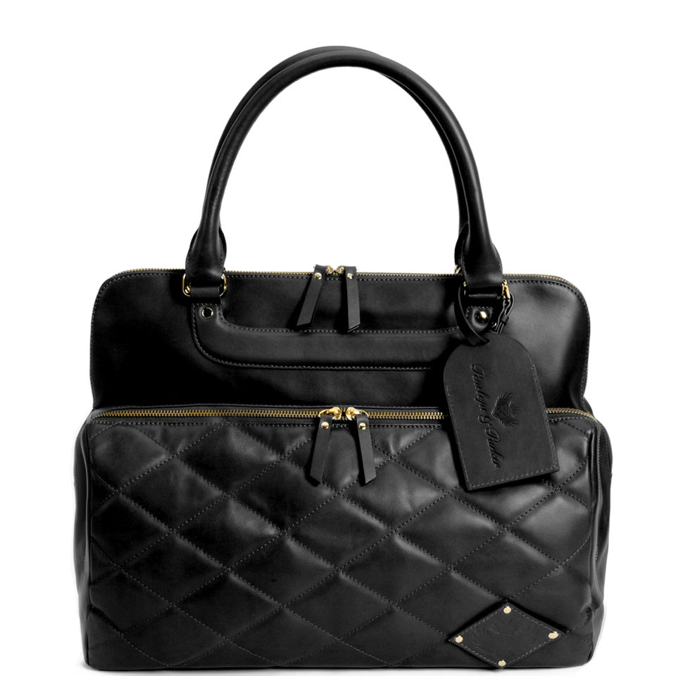 Penelope And Parker Lizi Quilted Leather Laptop Bag Black