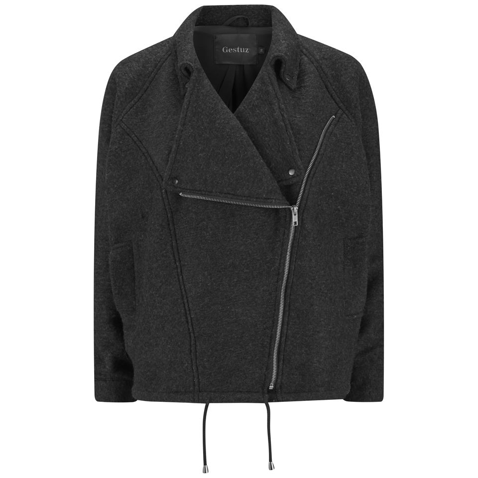 Gestuz Women's Annie Oversized Biker Jacket Black Melange Free UK